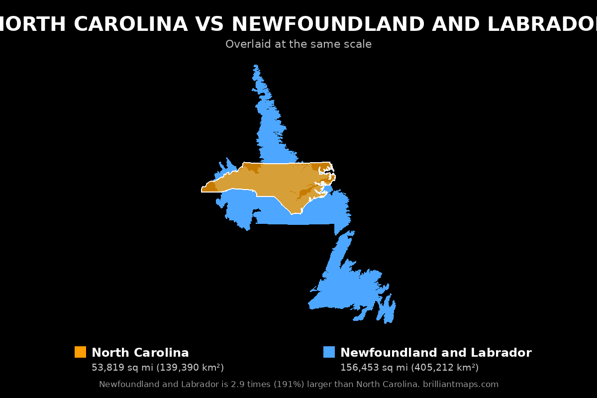 North Carolina vs Newfoundland and Labrador Size Comparison Map
