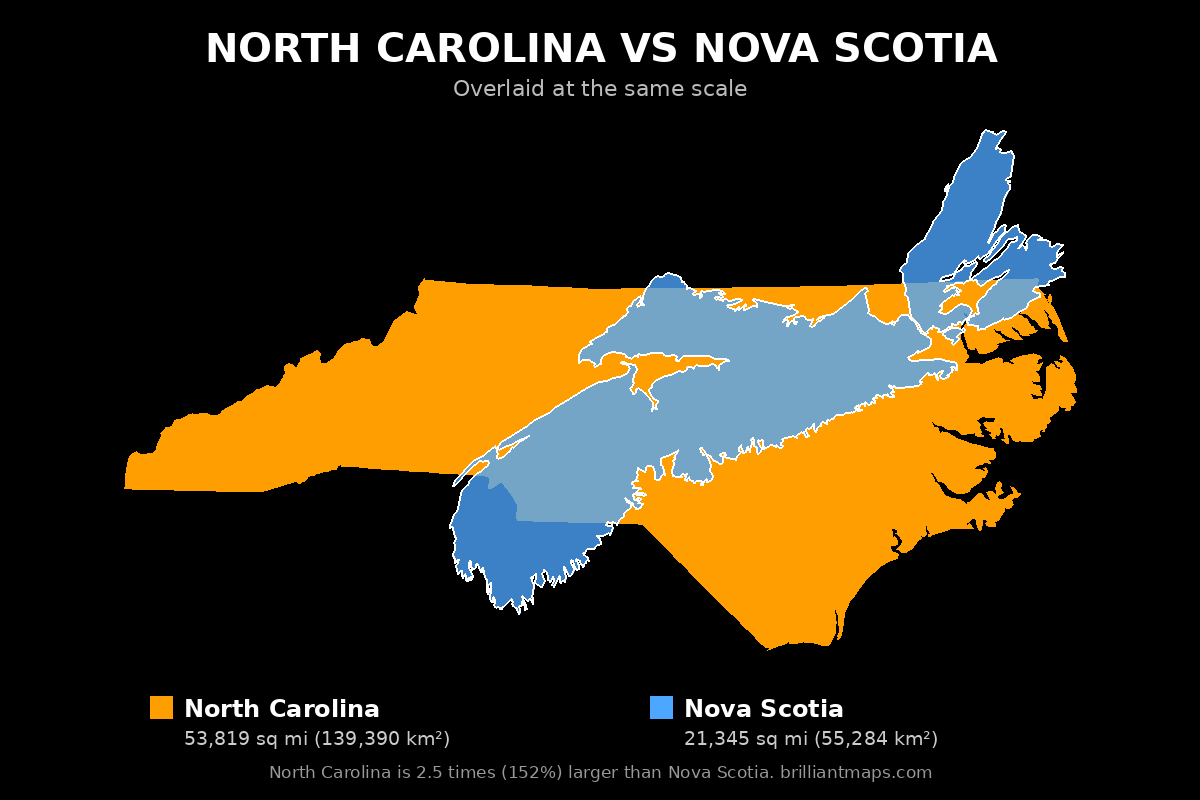 North Carolina vs Nova Scotia Size Comparison Map