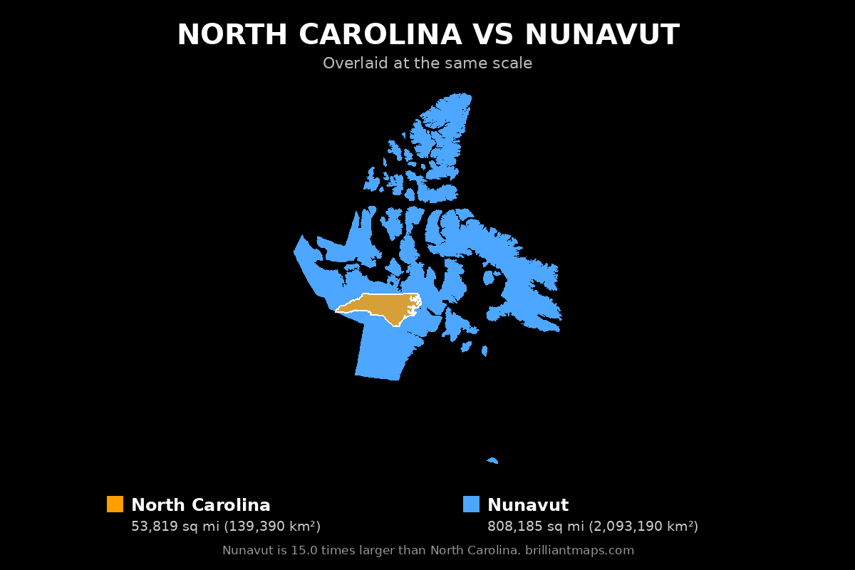 North Carolina vs Nunavut Size Comparison Map