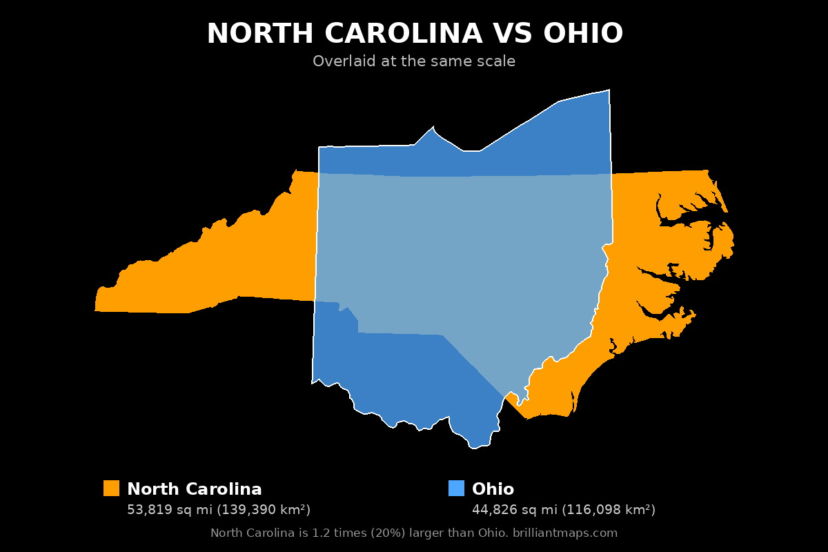 North Carolina vs Ohio Size Comparison Map