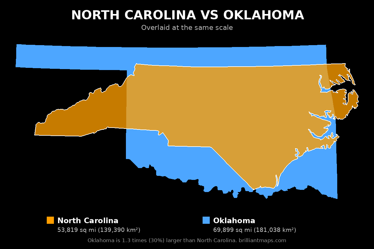 North Carolina vs Oklahoma Size Comparison Map