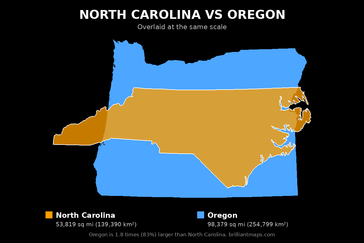 North Carolina vs Oregon Size Comparison Map