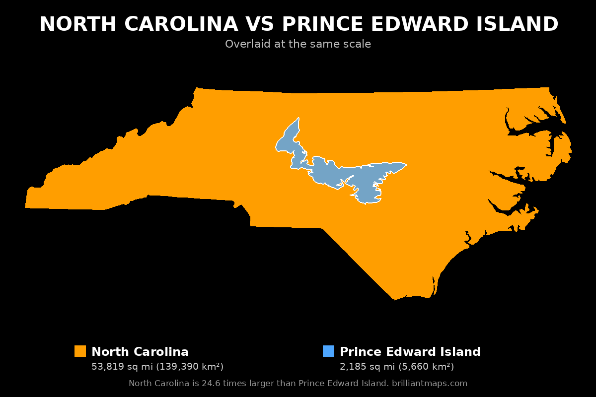 North Carolina vs Prince Edward Island Size Comparison Map