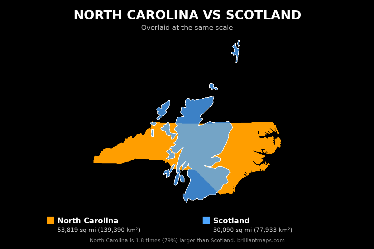 North Carolina vs Scotland Size Comparison Map