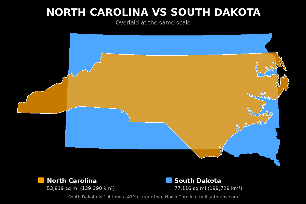 North Carolina vs South Dakota Size Comparison Map