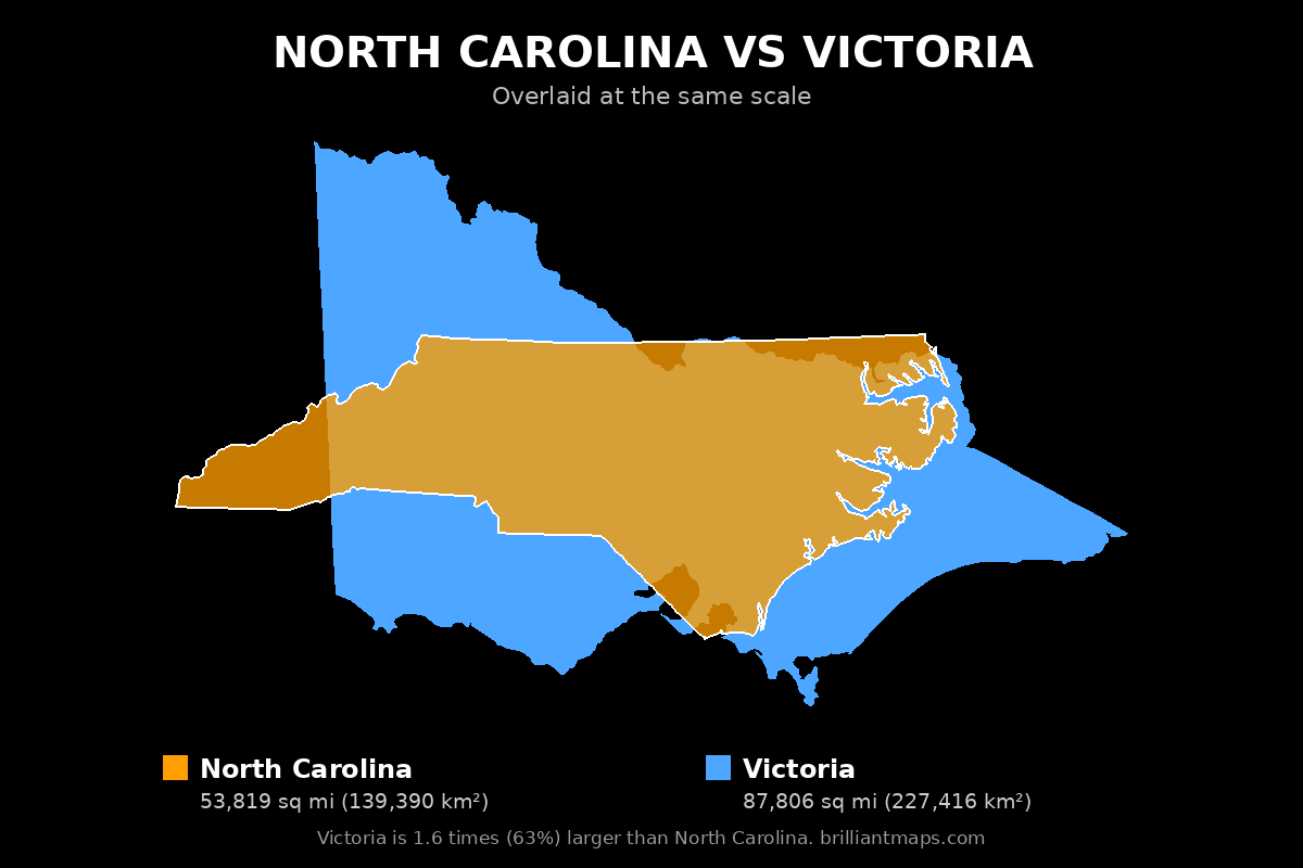 North Carolina vs Victoria Size Comparison Map