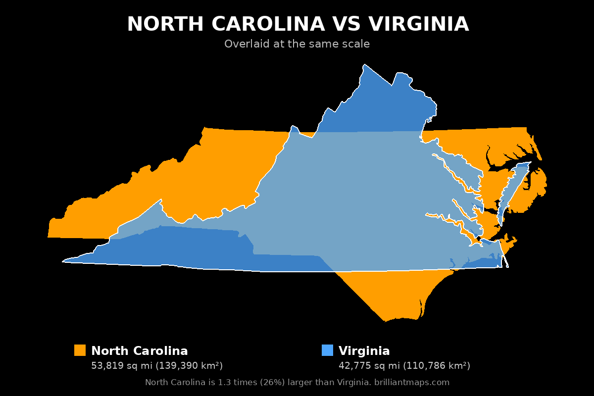 North Carolina vs Virginia Size Comparison Map