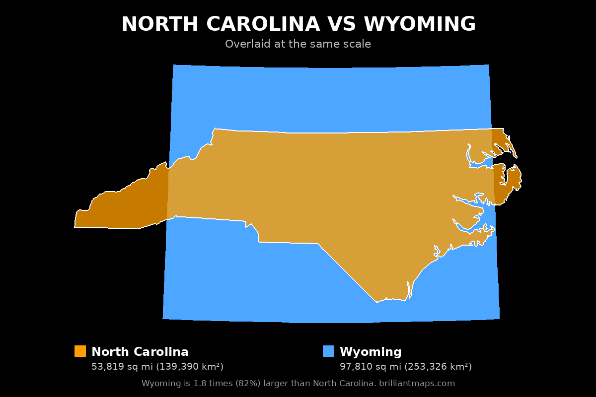 North Carolina vs Wyoming Size Comparison Map