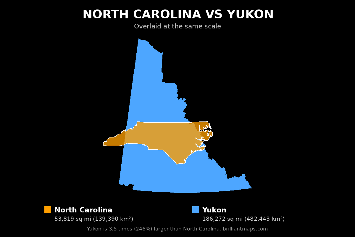 North Carolina vs Yukon Size Comparison Map