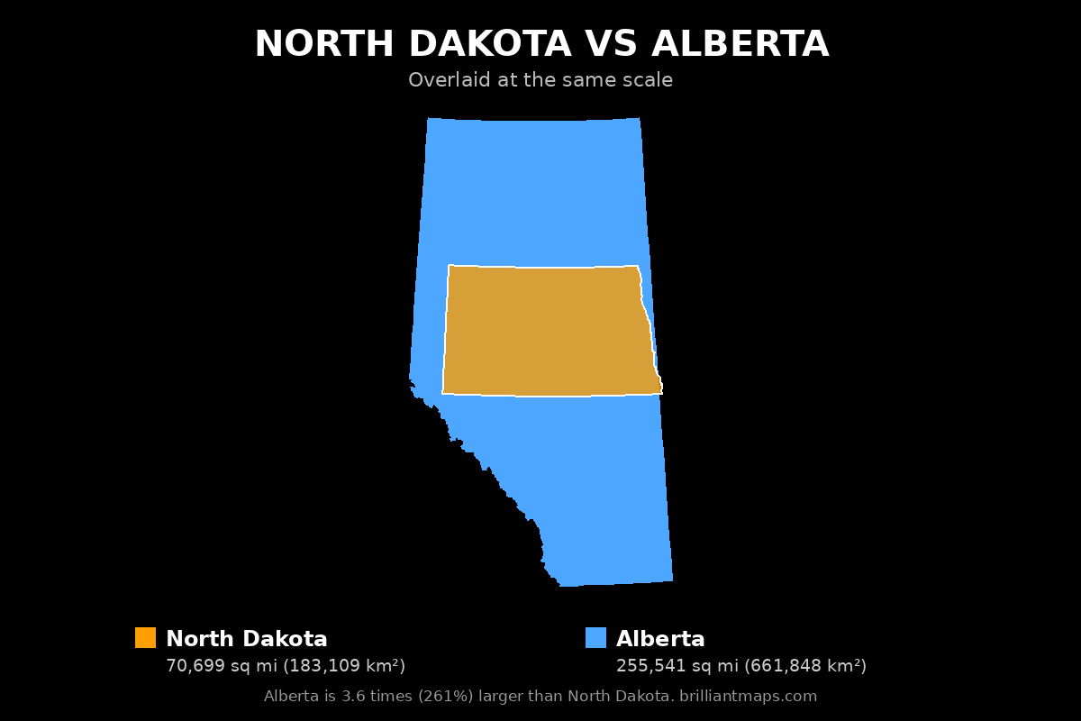 North Dakota vs Alberta Size Comparison Map
