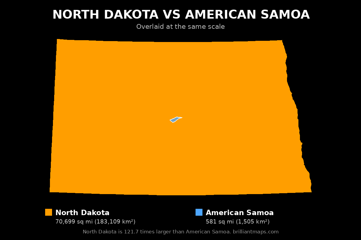 North Dakota vs American Samoa Size Comparison Map
