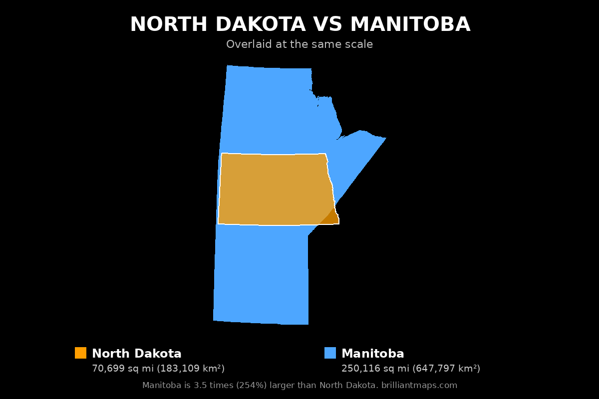 North Dakota vs Manitoba Size Comparison Map