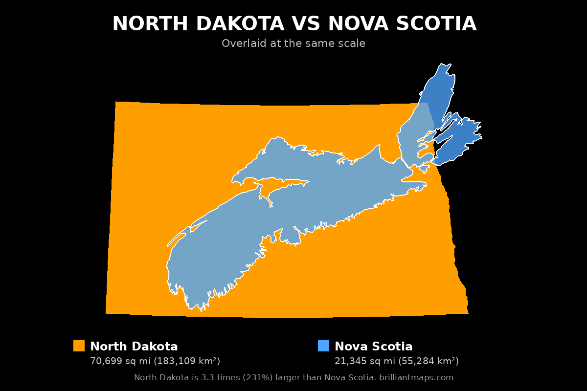 North Dakota vs Nova Scotia Size Comparison Map