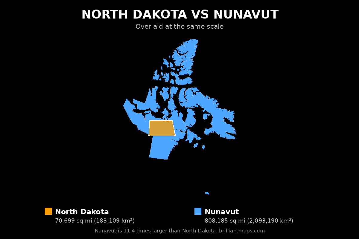 North Dakota vs Nunavut Size Comparison Map
