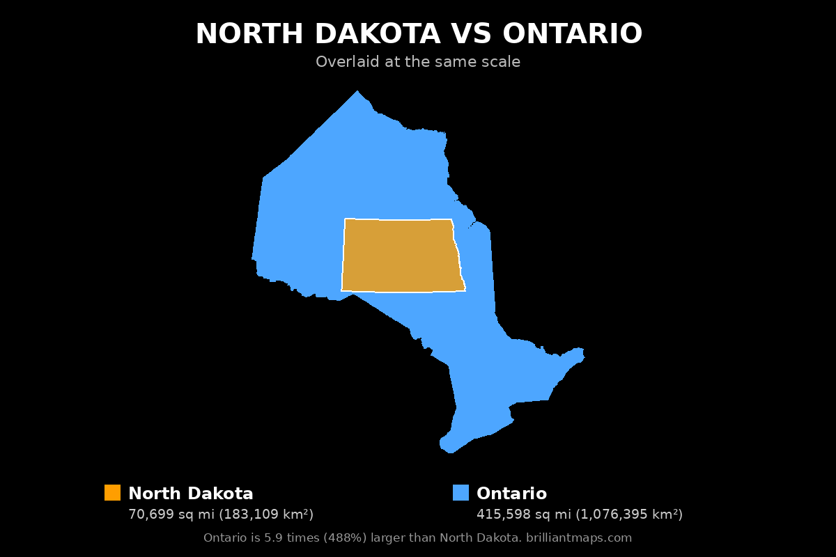 North Dakota vs Ontario Size Comparison Map