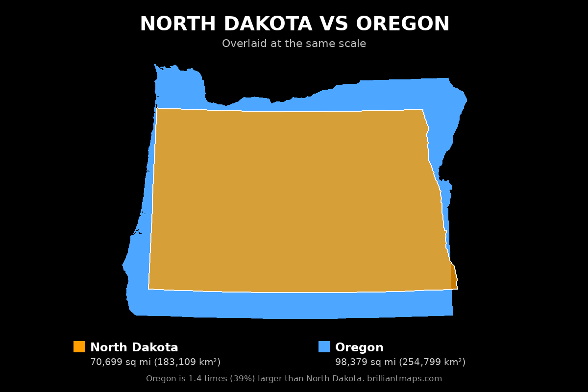 North Dakota vs Oregon Size Comparison Map