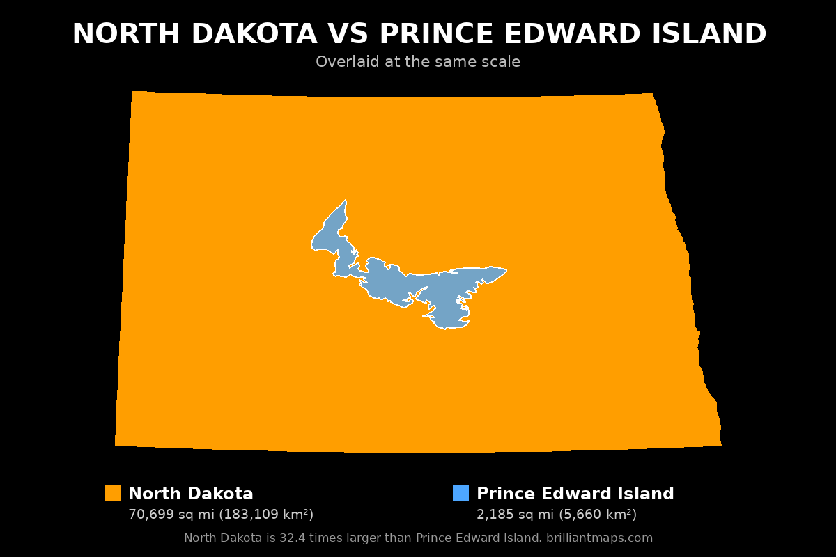 North Dakota vs Prince Edward Island Size Comparison Map