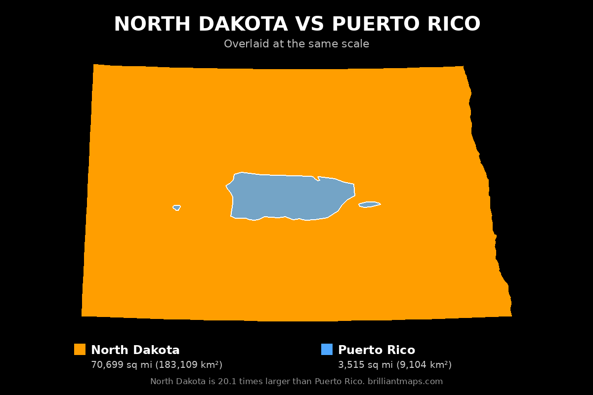 North Dakota vs Puerto Rico Size Comparison Map