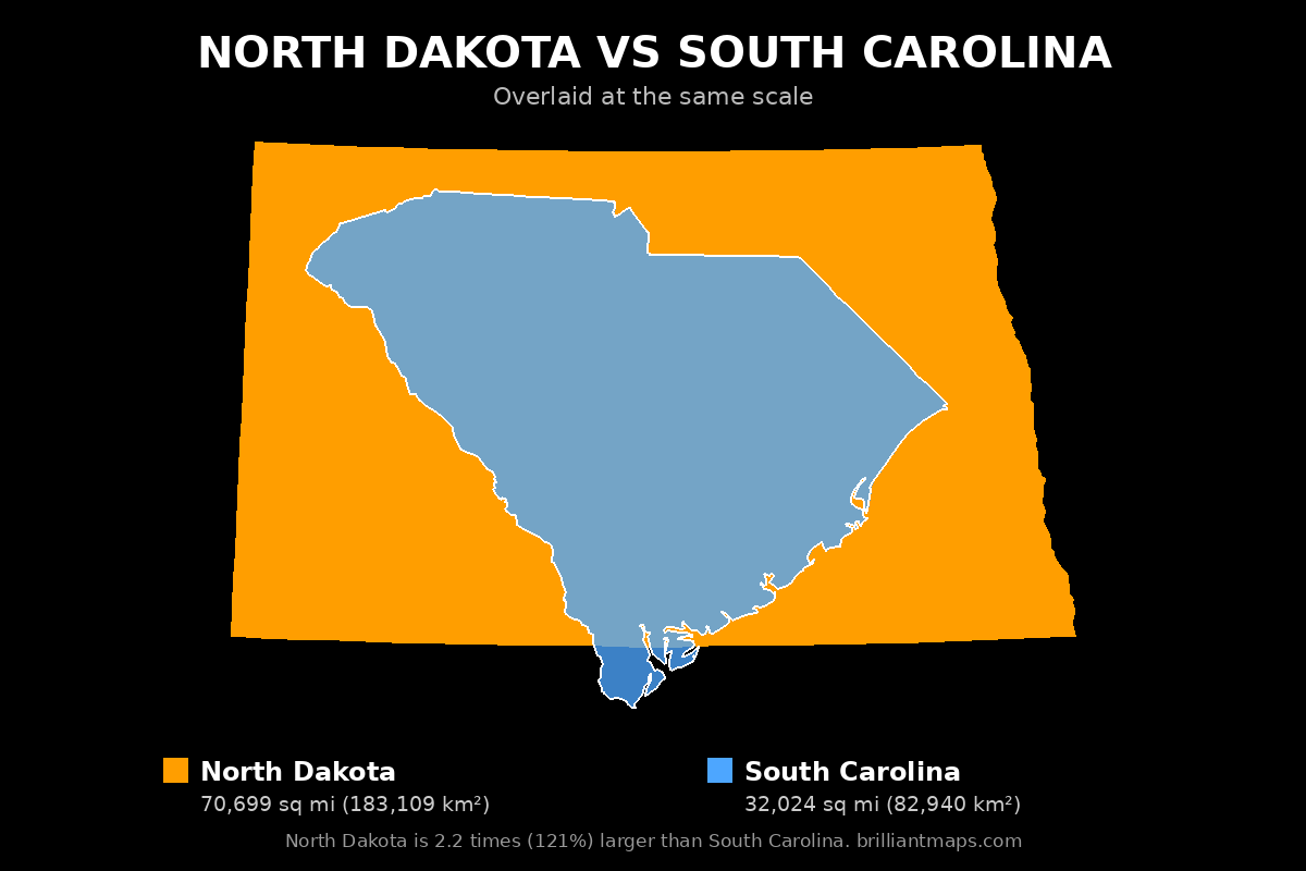North Dakota vs South Carolina Size Comparison Map