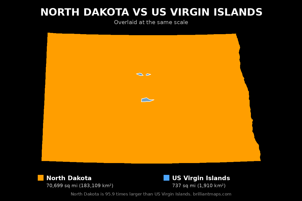 North Dakota vs US Virgin Islands Size Comparison Map