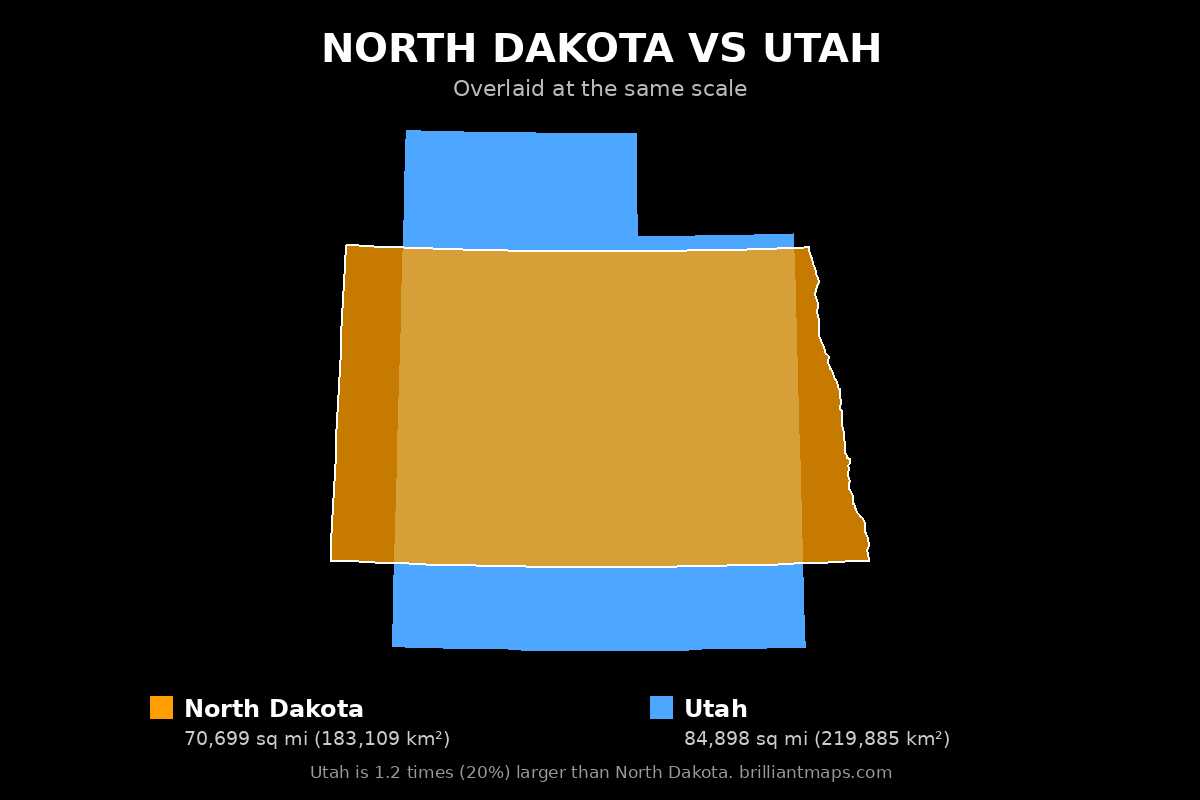 North Dakota vs Utah Size Comparison Map