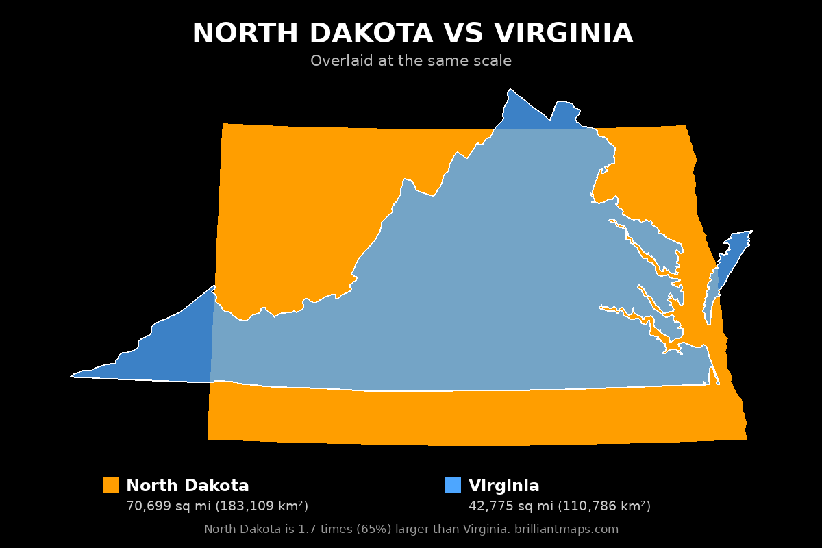 North Dakota vs Virginia Size Comparison Map