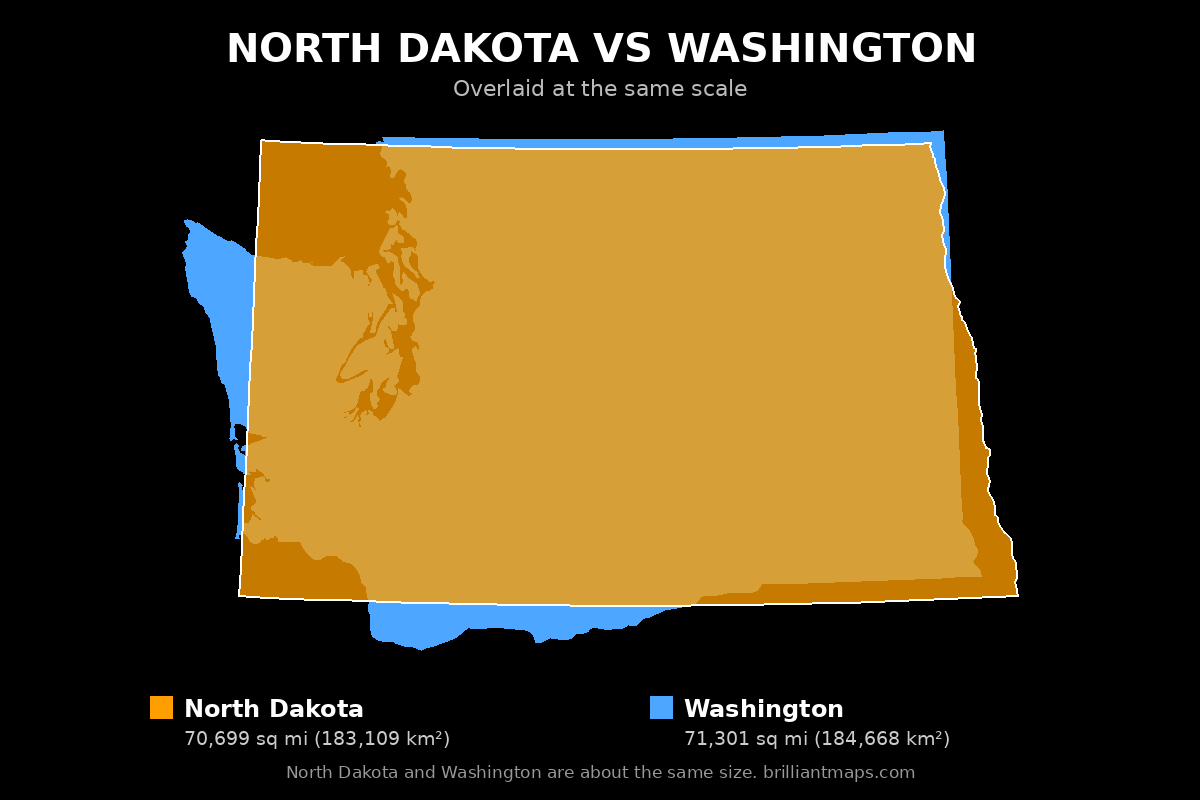 North Dakota vs Washington Size Comparison Map