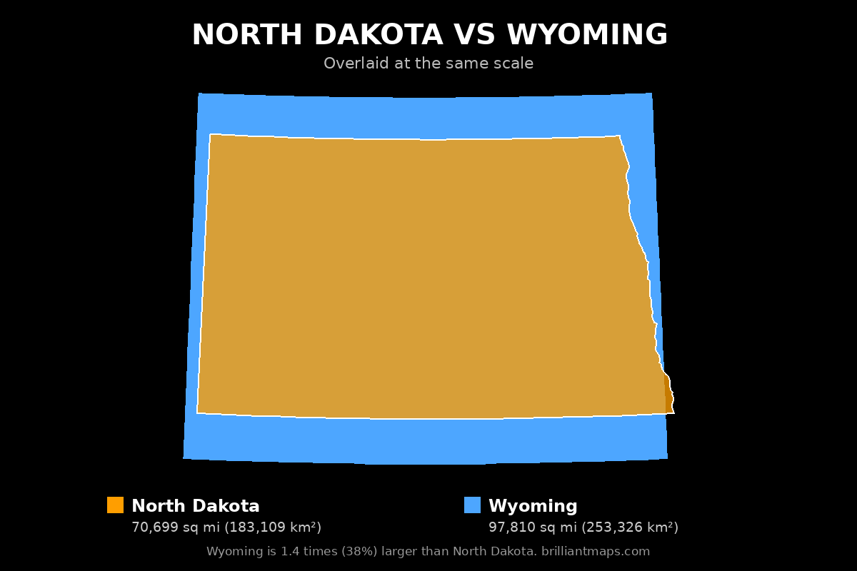 North Dakota vs Wyoming Size Comparison Map