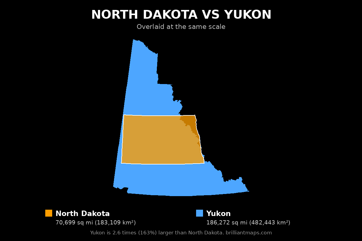 North Dakota vs Yukon Size Comparison Map