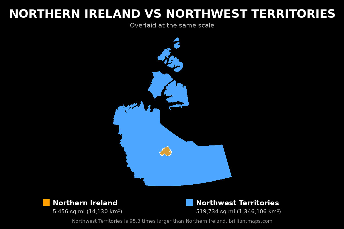 Northern Ireland vs Northwest Territories Size Comparison Map