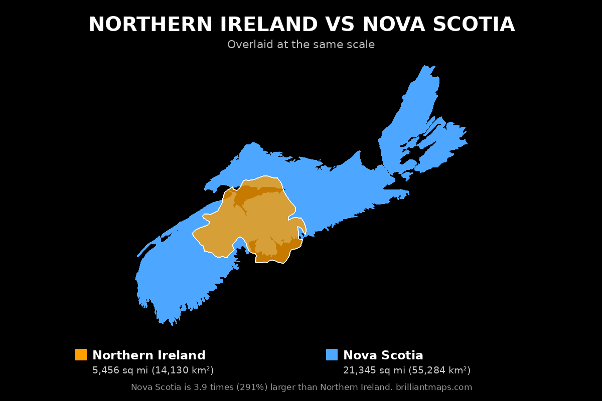 Northern Ireland vs Nova Scotia Size Comparison Map