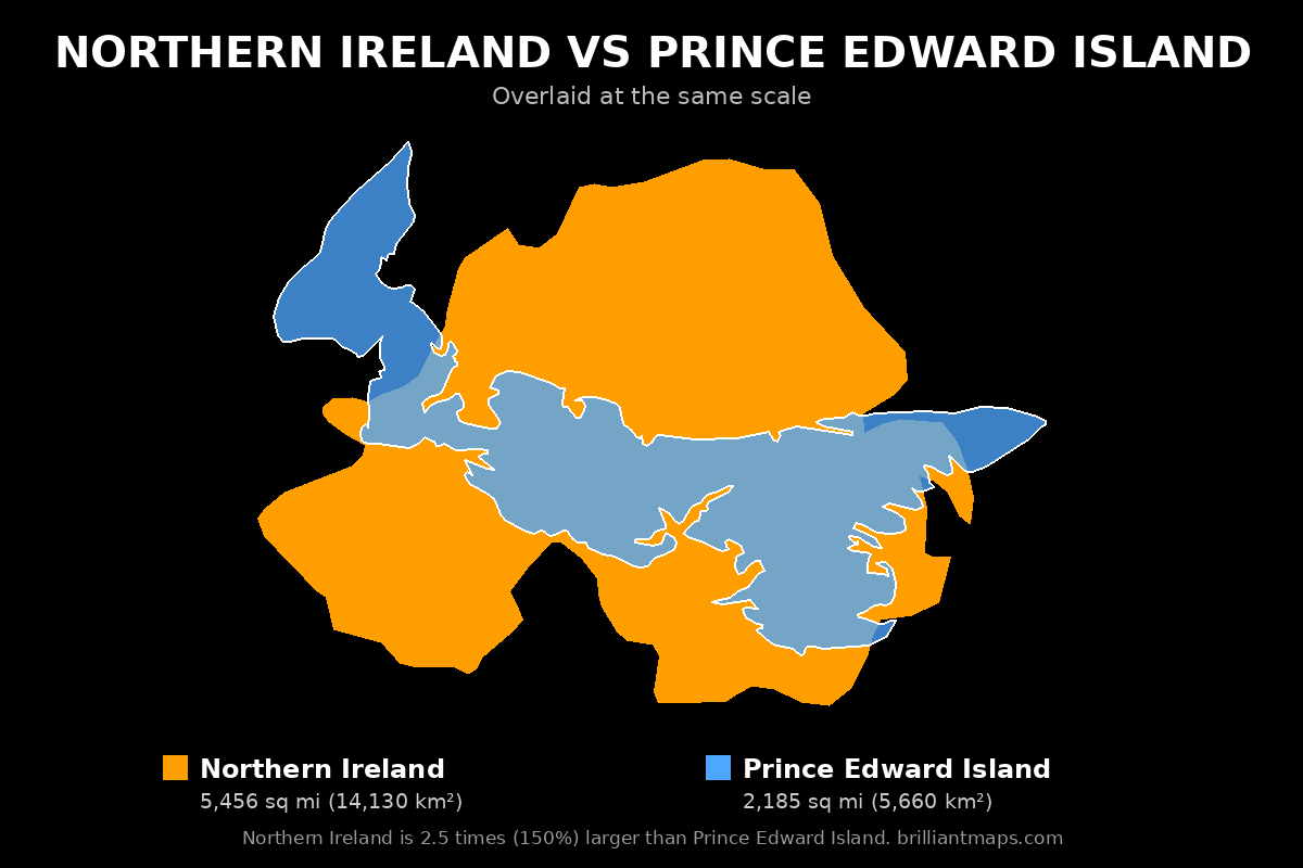 Northern Ireland vs Prince Edward Island Size Comparison Map