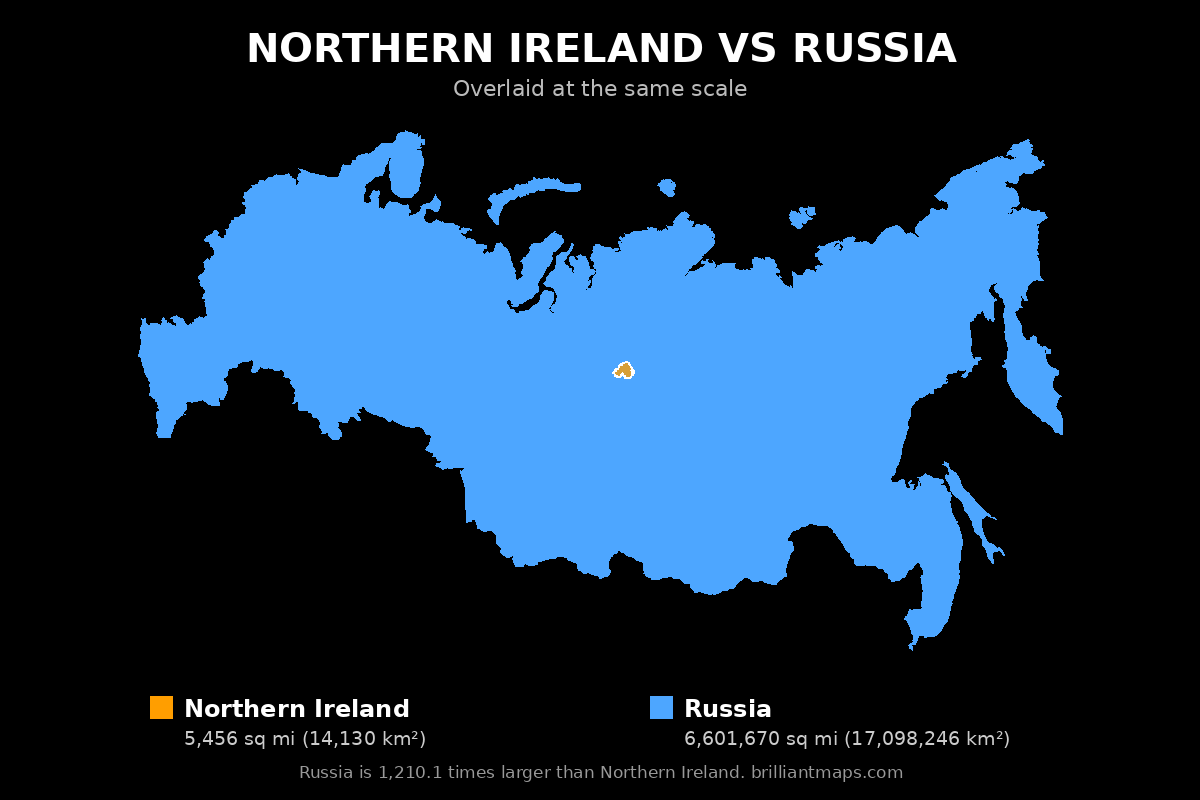 Northern Ireland vs Russia Size Comparison Map