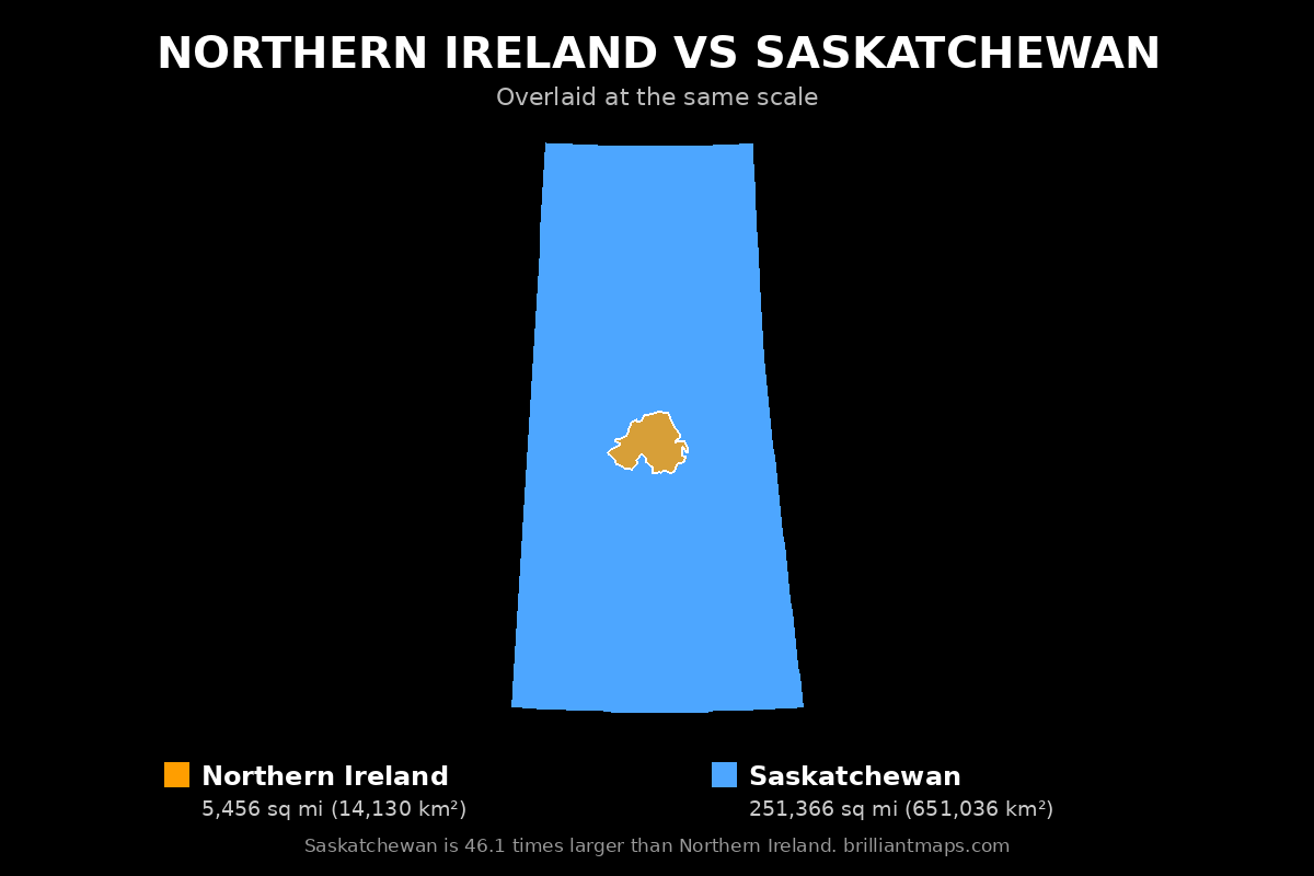 Northern Ireland vs Saskatchewan Size Comparison Map
