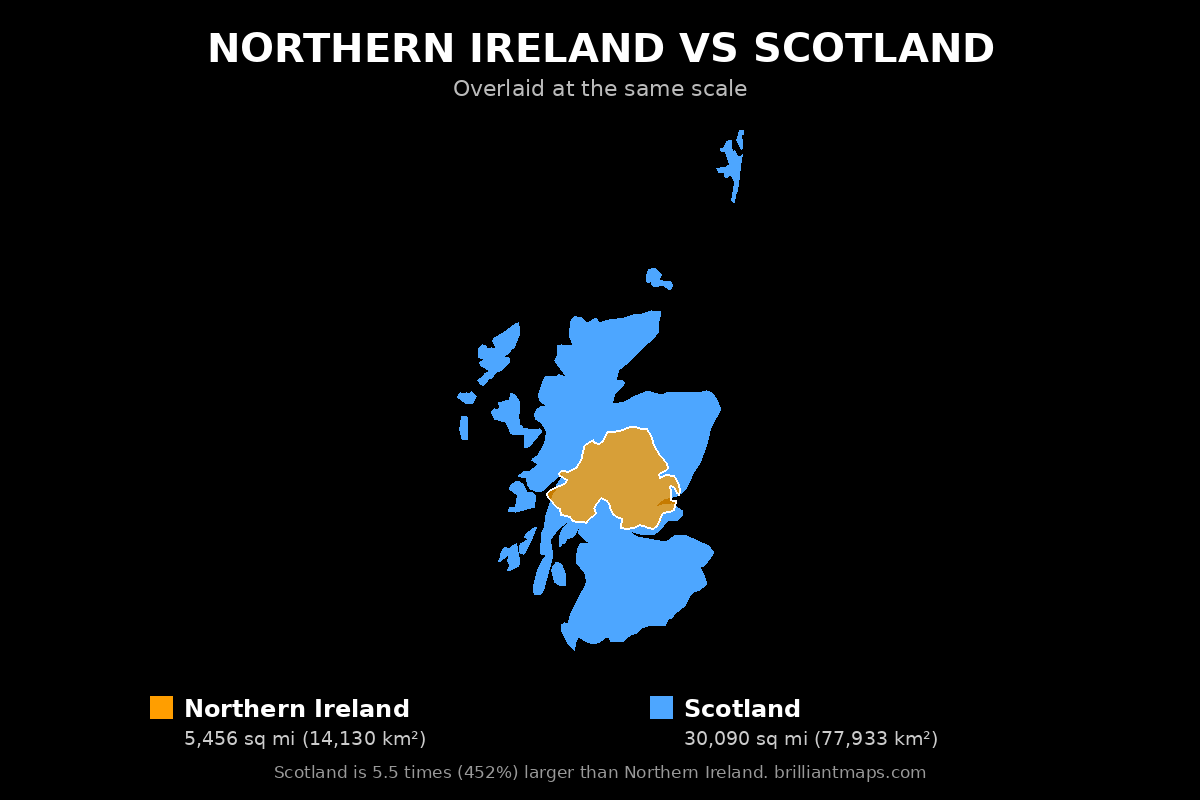 Northern Ireland vs Scotland Size Comparison Map