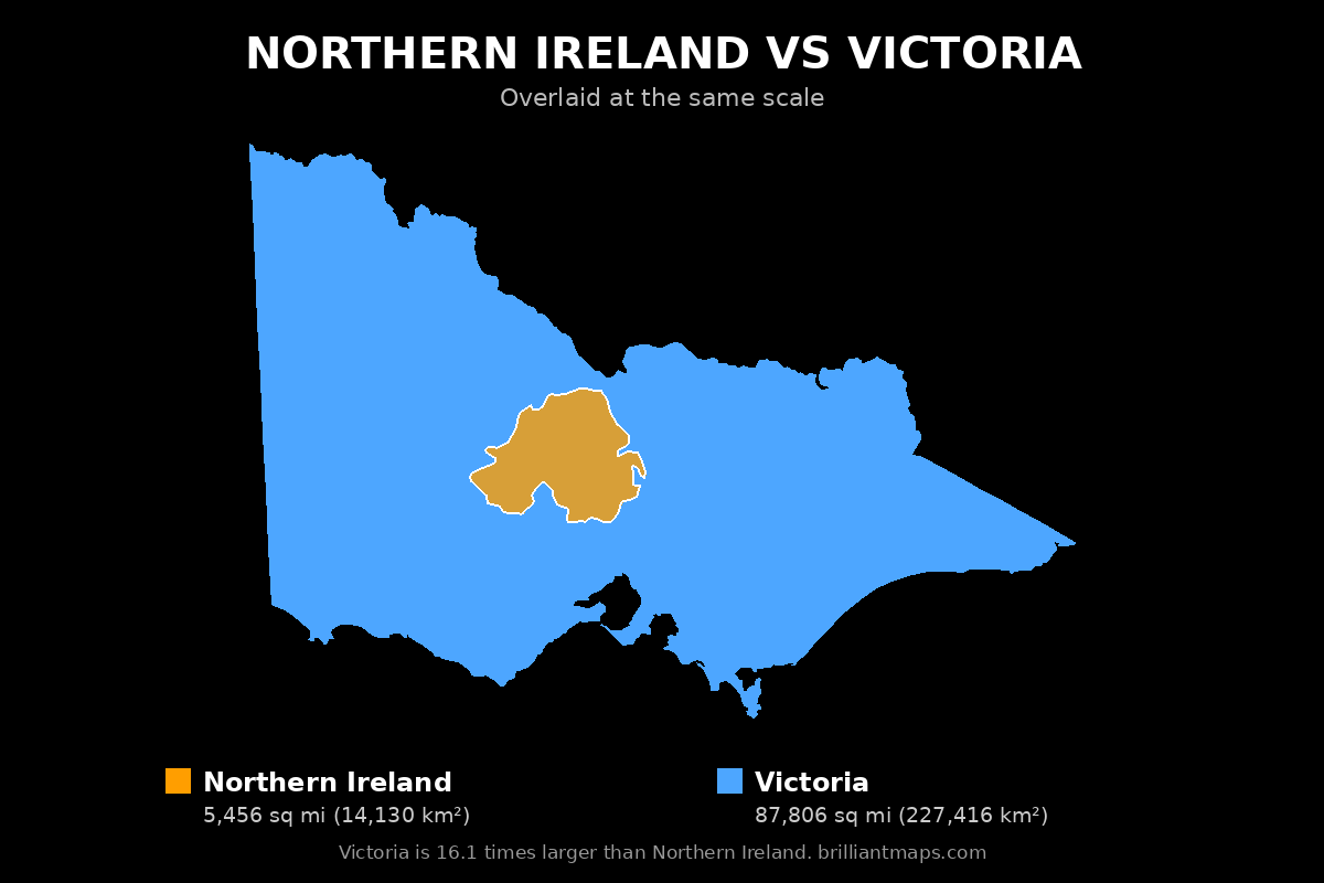 Northern Ireland vs Victoria Size Comparison Map