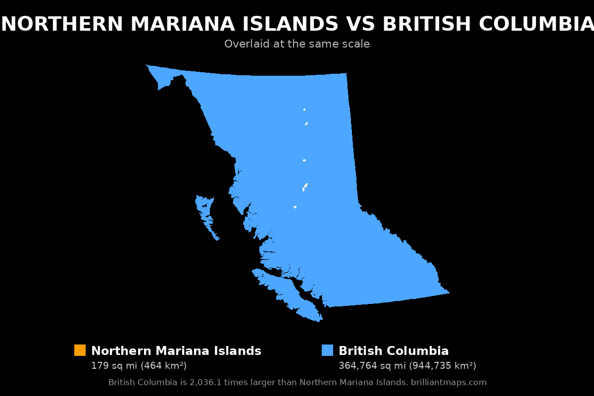 Northern Mariana Islands vs British Columbia Size Comparison Map