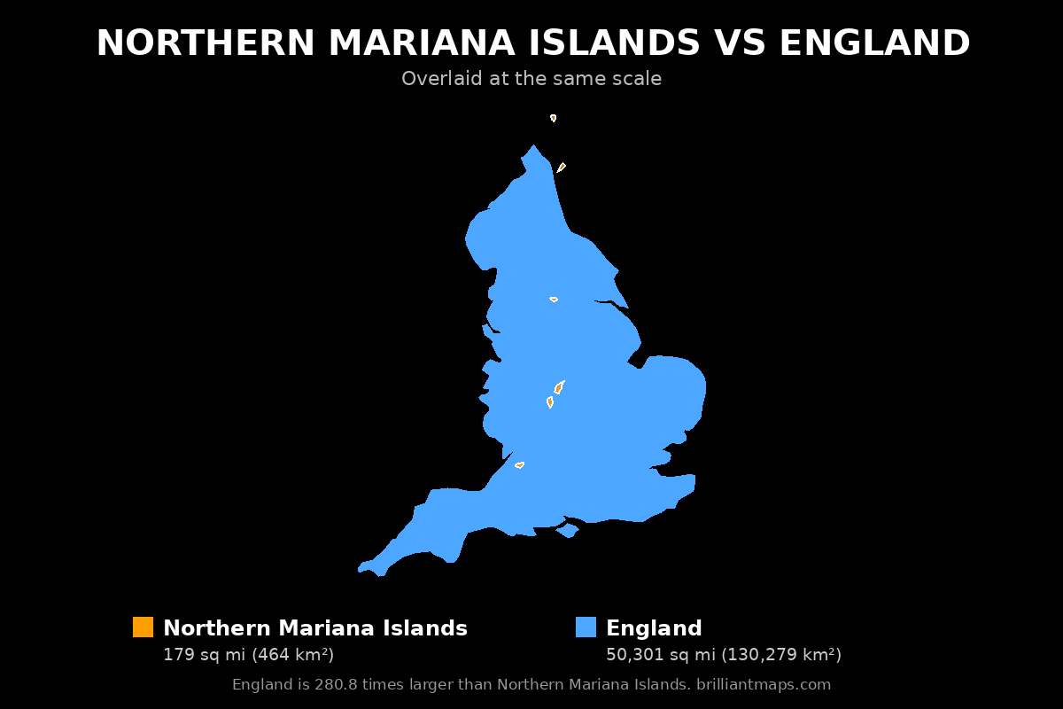 Northern Mariana Islands vs England Size Comparison Map