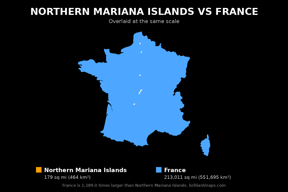Northern Mariana Islands vs France Size Comparison Map