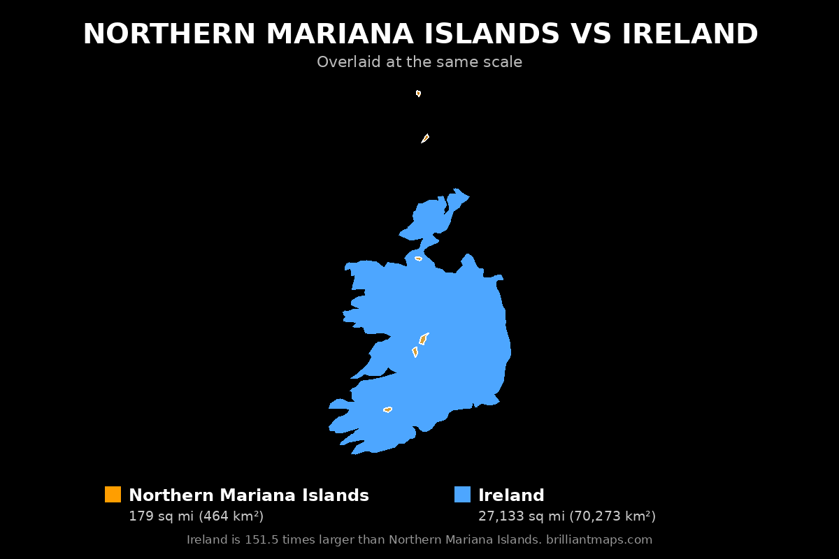 Northern Mariana Islands vs Ireland Size Comparison Map