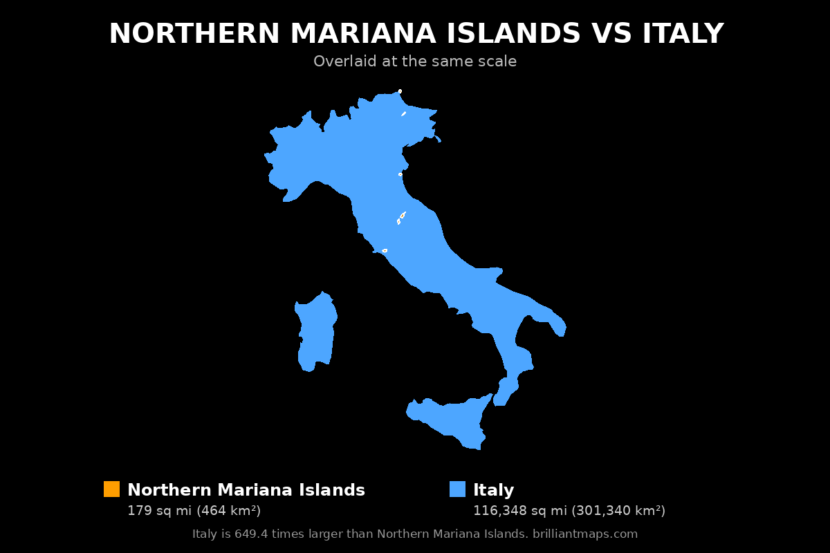 Northern Mariana Islands vs Italy Size Comparison Map