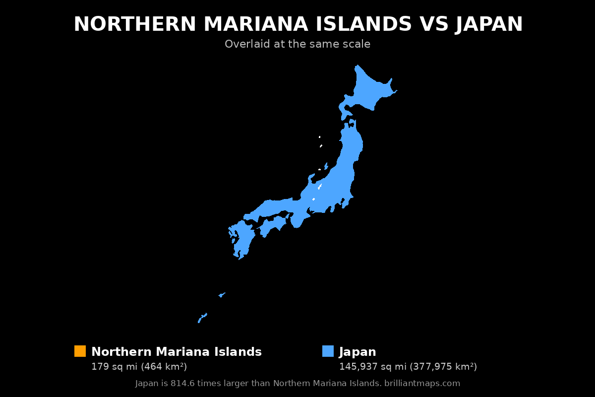Northern Mariana Islands vs Japan Size Comparison Map