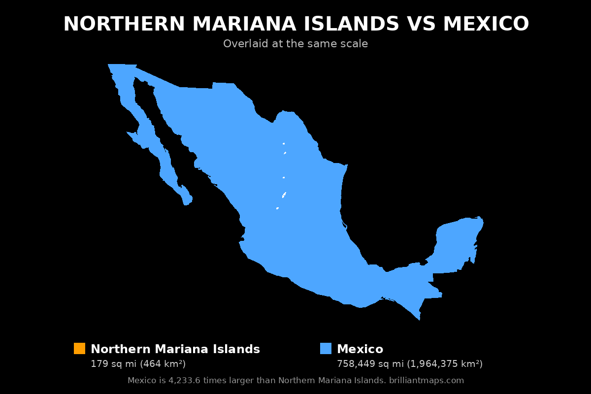 Northern Mariana Islands vs Mexico Size Comparison Map