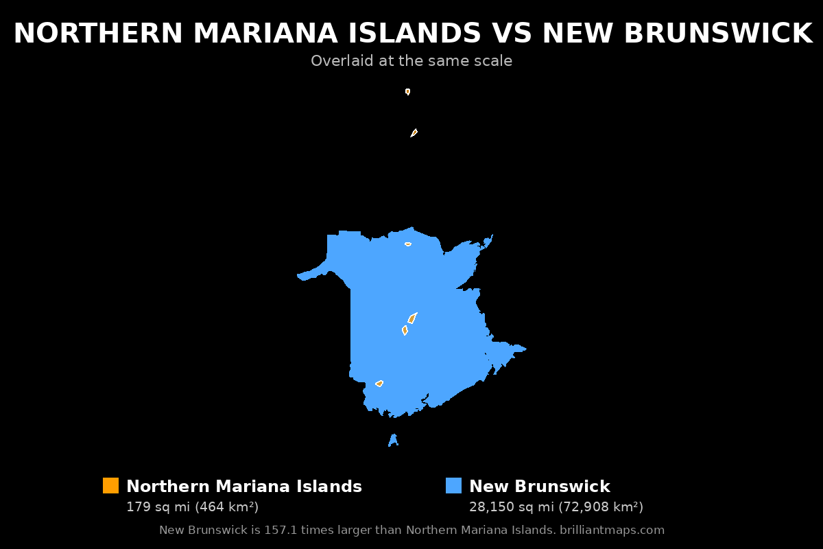 Northern Mariana Islands vs New Brunswick Size Comparison Map