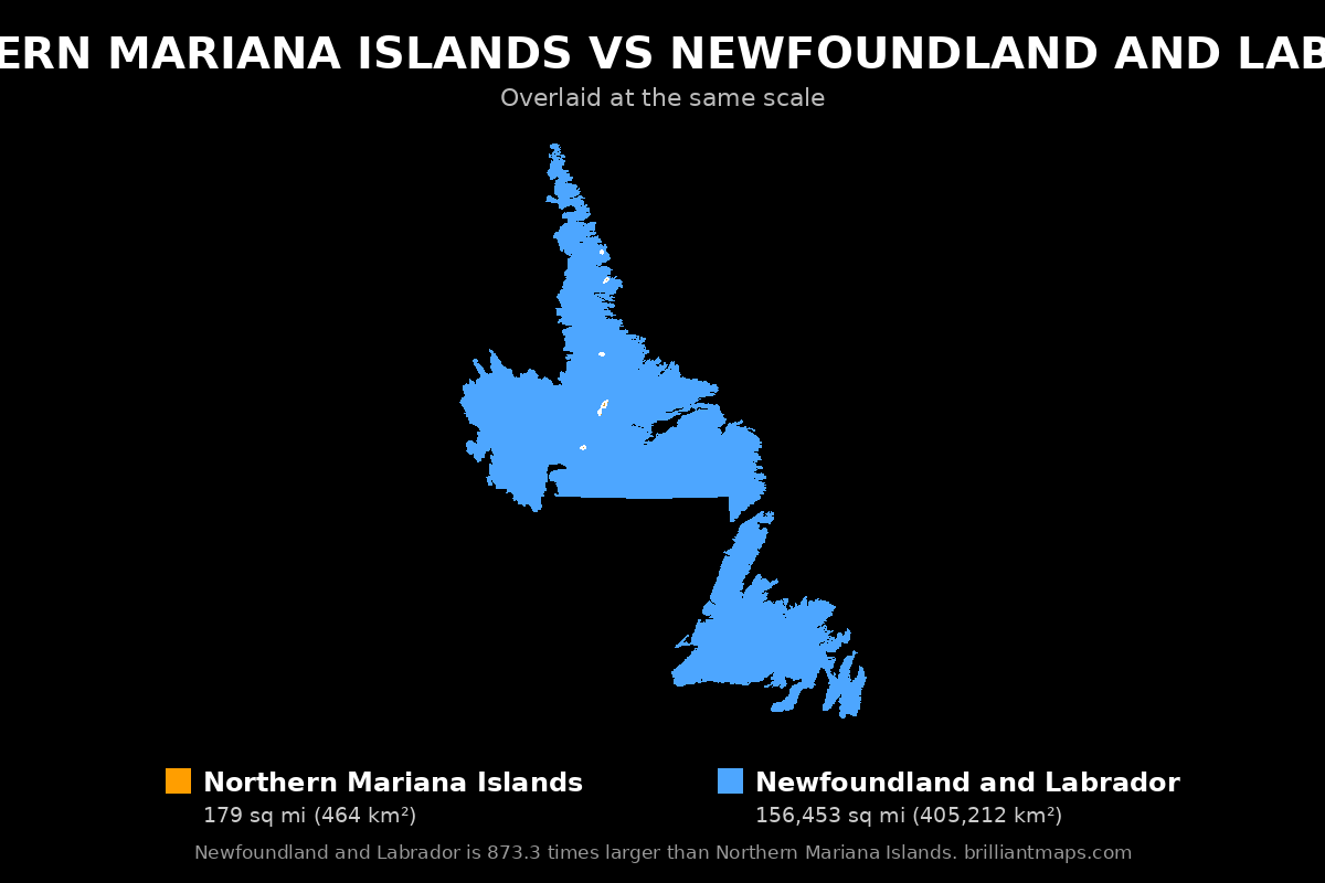 Northern Mariana Islands vs Newfoundland and Labrador Size Comparison Map