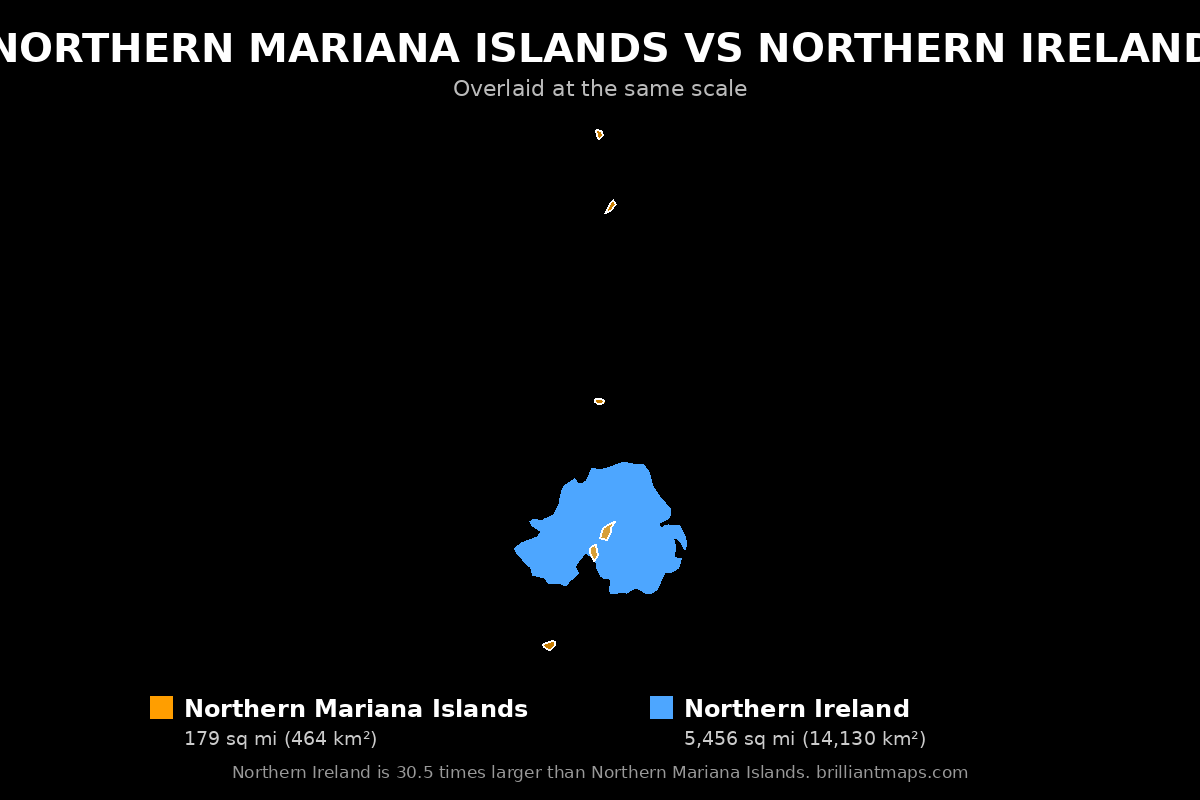 Northern Mariana Islands vs Northern Ireland Size Comparison Map