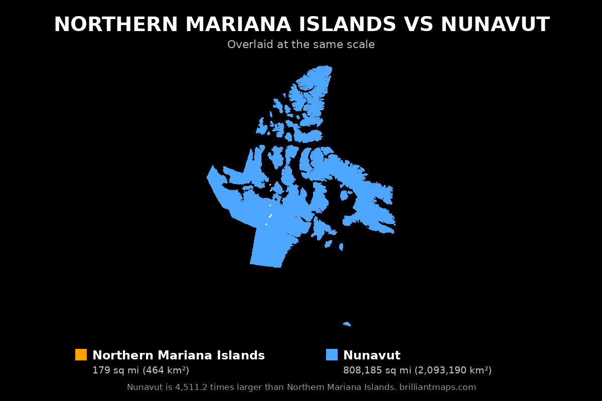 Northern Mariana Islands vs Nunavut Size Comparison Map