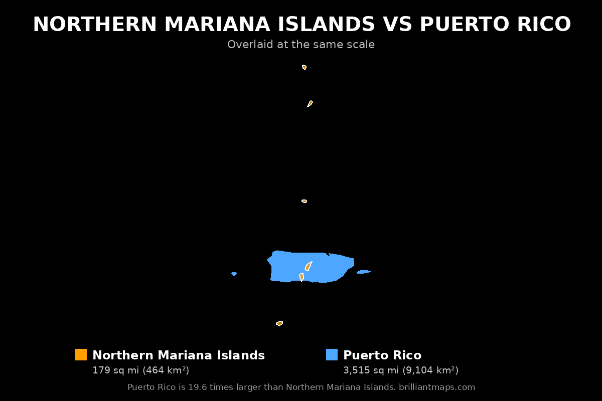 Northern Mariana Islands vs Puerto Rico Size Comparison Map