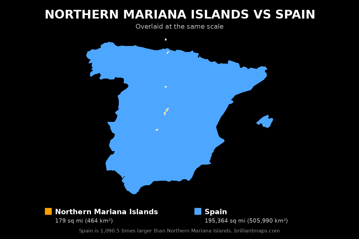 Northern Mariana Islands vs Spain Size Comparison Map