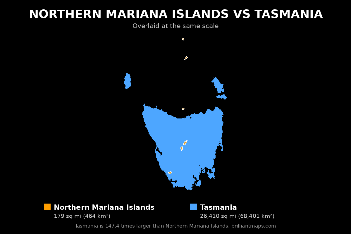 Northern Mariana Islands vs Tasmania Size Comparison Map